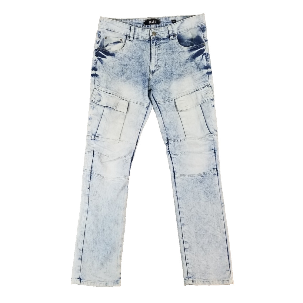 spark jeans men's 38x34 slim straight cargo stacked moto retro stretch pants
